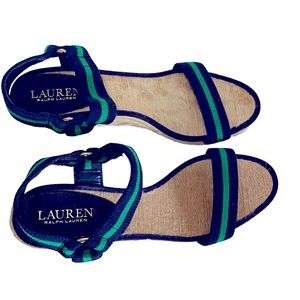 NW Label -Ralph Lauren Platform Espadrilles -Navy & Kelly Green Stripe -Size 8.5